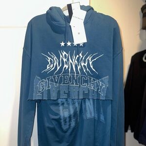 Givenchy Double Layered Hoodie In Felpa Blue